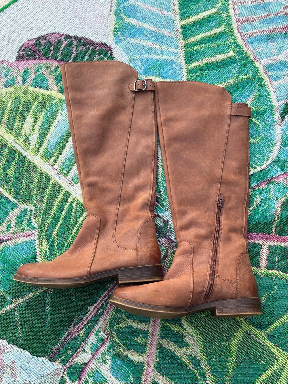 Lucky Brand Brown Leather Tall Riding Boots Buckle Size 7M